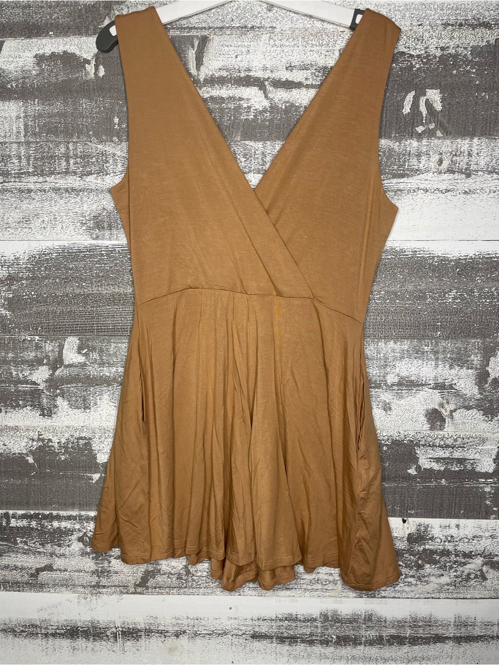 Zenana Outfitters Sleeveless Romper in Camel Tan